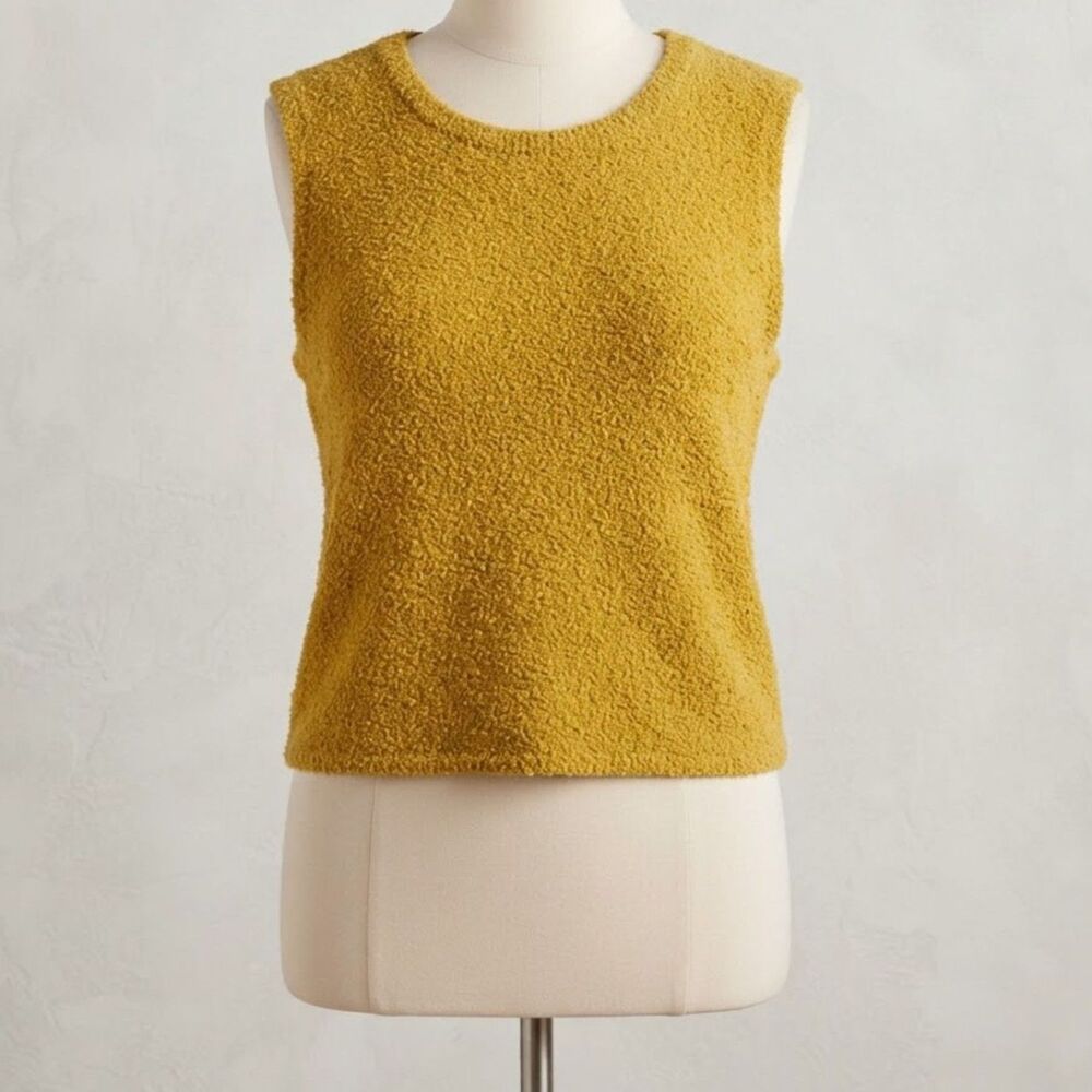 Natural Life Women's XL Mustard Yellow Fuzzy Boucle Knit Sweater Vest Crop Top